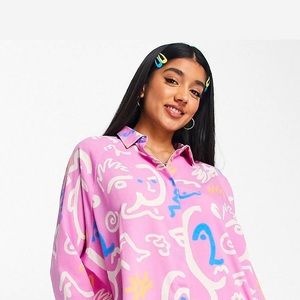 NEW Monki multicolor art pattern button up blouse